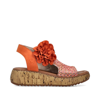 Rieker V1783-90 Orange Multi G Fit Sandals with Slingback Strap