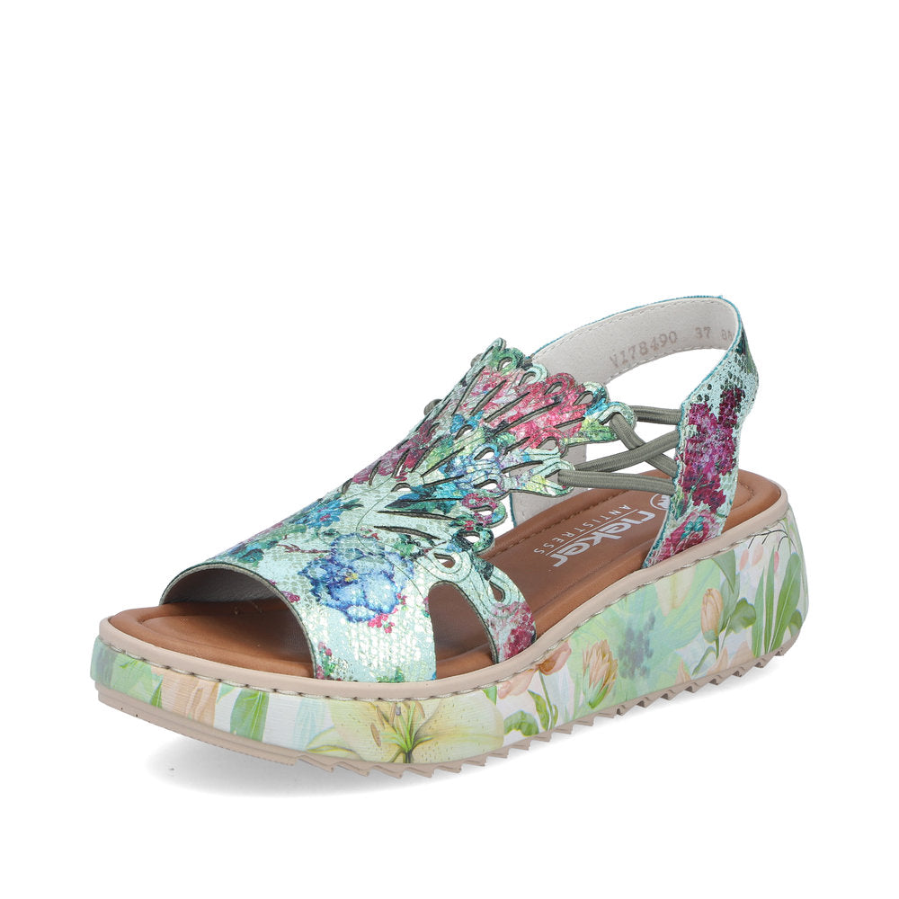 Rieker V1784-90 Mint Green Multi G Fit Sandals with Slingback Strap