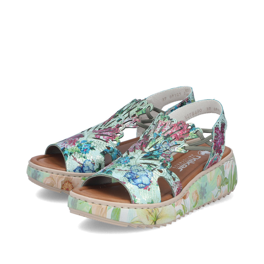 Rieker V1784-90 Mint Green Multi G Fit Sandals with Slingback Strap