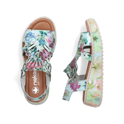 Rieker V1784-90 Mint Green Multi G Fit Sandals with Slingback Strap