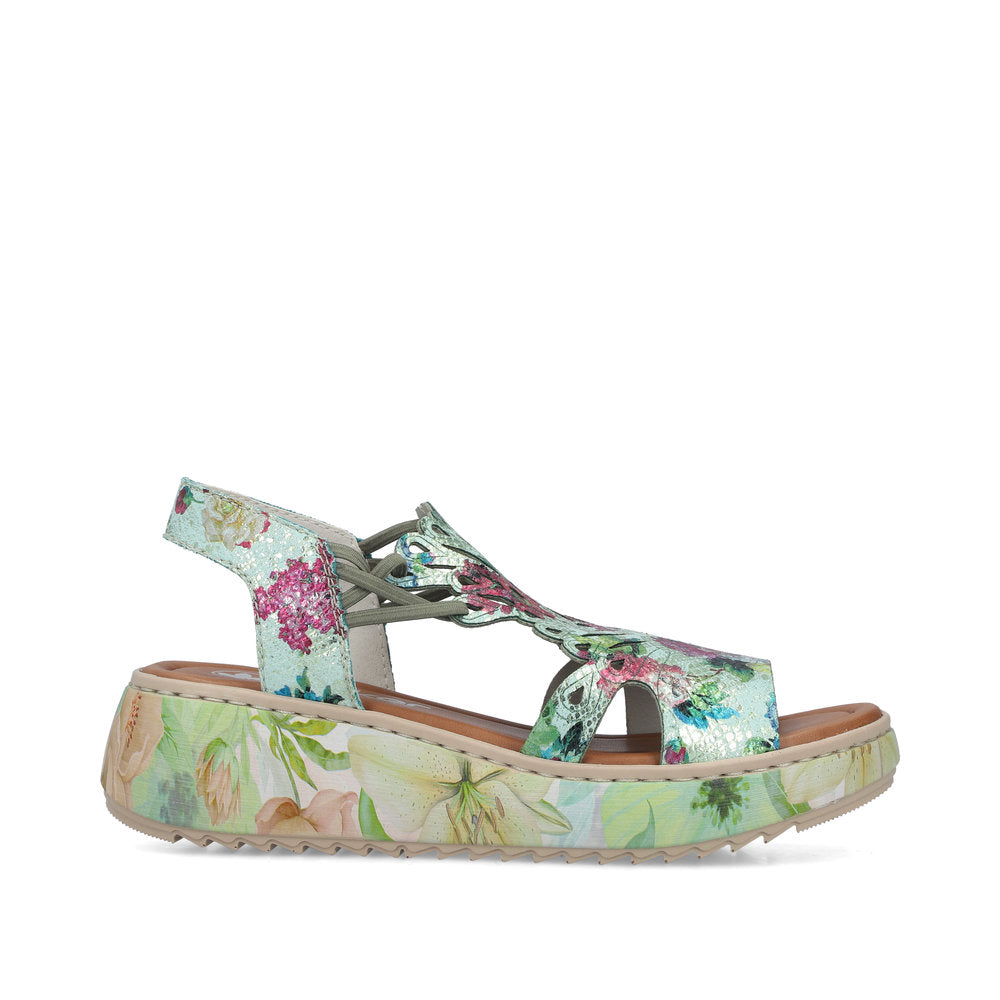 Rieker V1784-90 Mint Green Multi G Fit Sandals with Slingback Strap