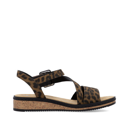 Rieker V3660-90 Leopard Print Velcro Sandals with Slingback Strap