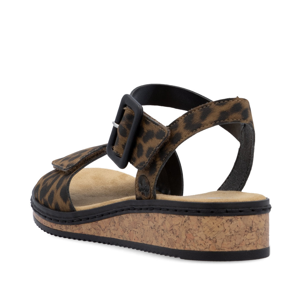 Rieker V3660-90 Leopard Print Velcro Sandals with Slingback Strap