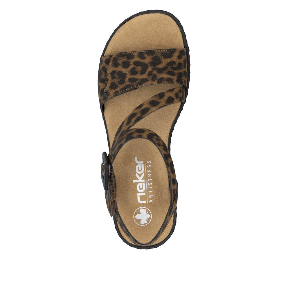 Rieker V3660-90 Leopard Print Velcro Sandals with Slingback Strap