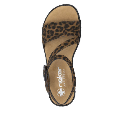 Rieker V3660-90 Leopard Print Velcro Sandals with Slingback Strap