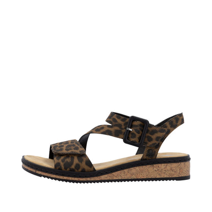 Rieker V3660-90 Leopard Print Velcro Sandals with Slingback Strap