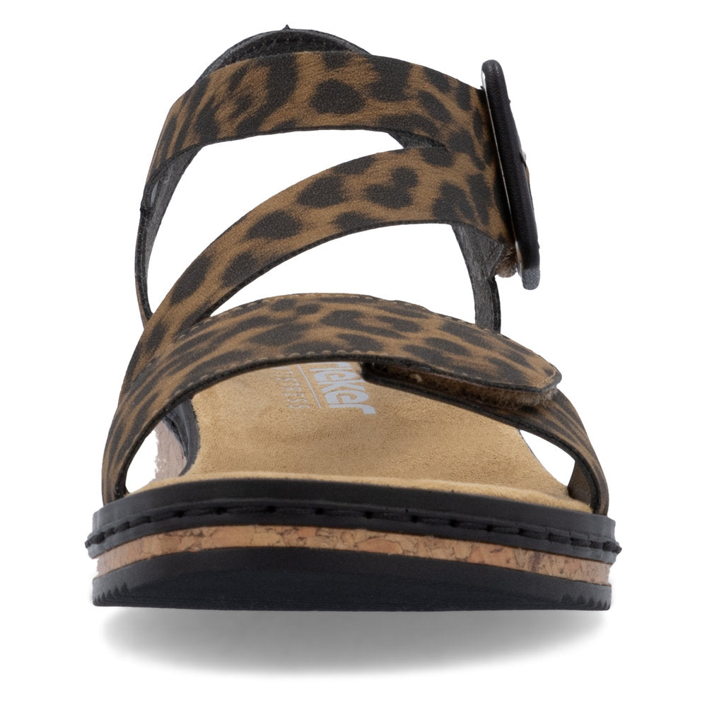 Rieker V3660-90 Leopard Print Velcro Sandals with Slingback Strap