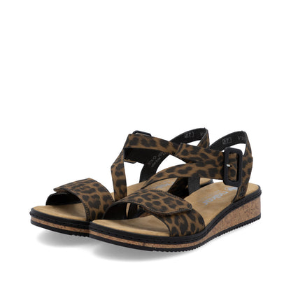 Rieker V3660-90 Leopard Print Velcro Sandals with Slingback Strap