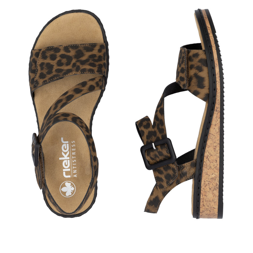 Rieker V3660-90 Leopard Print Velcro Sandals with Slingback Strap