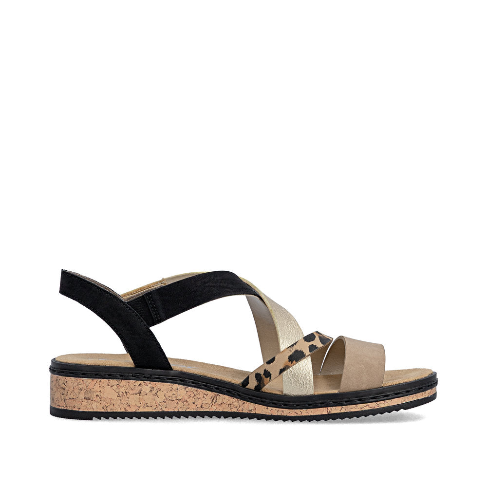 Rieker V3663-92 Shell, Beige, Light Gold & Black Combi F Fit Slingback Sandals