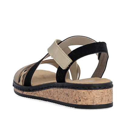Rieker V3663-92 Shell, Beige, Light Gold & Black Combi F Fit Slingback Sandals