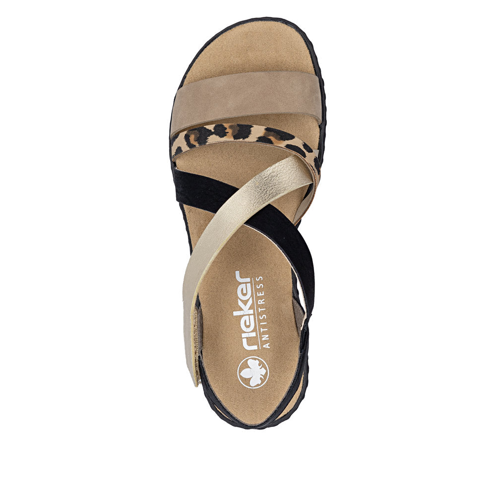 Rieker V3663-92 Shell, Beige, Light Gold & Black Combi F Fit Slingback Sandals
