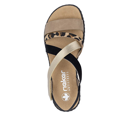 Rieker V3663-92 Shell, Beige, Light Gold & Black Combi F Fit Slingback Sandals