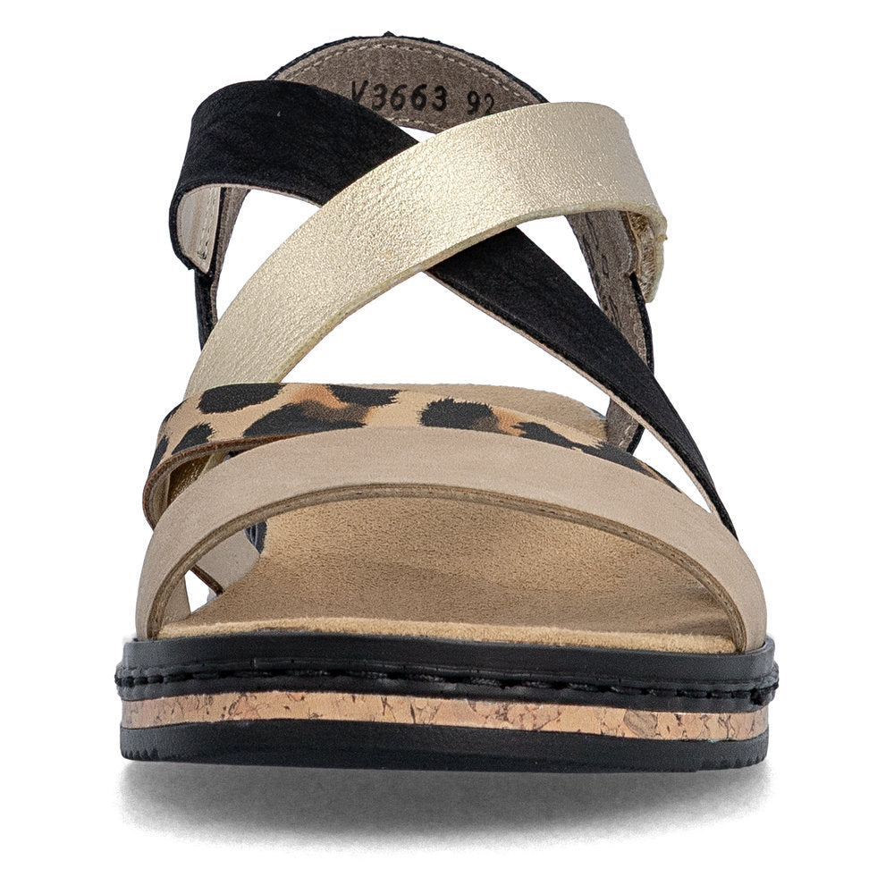 Rieker V3663-92 Shell, Beige, Light Gold & Black Combi F Fit Slingback Sandals