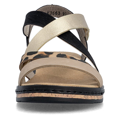 Rieker V3663-92 Shell, Beige, Light Gold & Black Combi F Fit Slingback Sandals