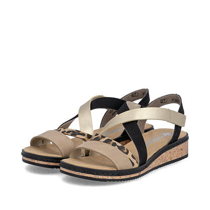 Rieker V3663-92 Shell, Beige, Light Gold & Black Combi F Fit Slingback Sandals
