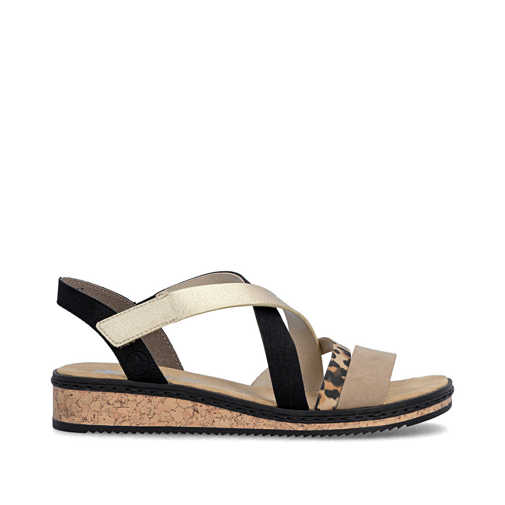 Rieker V3663-92 Shell, Beige, Light Gold & Black Combi F Fit Slingback Sandals