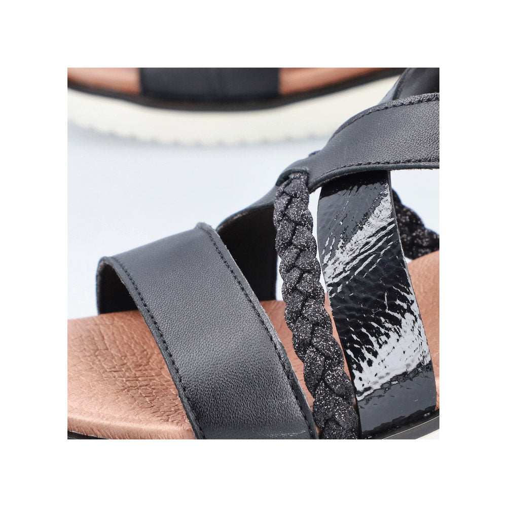 Rieker V3773-00 Black Plait Multi Strap Slingback Sandals