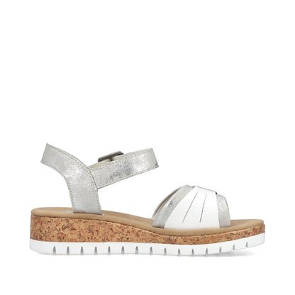 Rieker V4365-90 White Silver Slingback Sandals