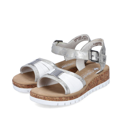 Rieker V4365-90 White Silver Slingback Sandals