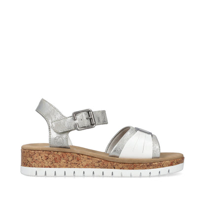 Rieker V4365-90 White Silver Slingback Sandals