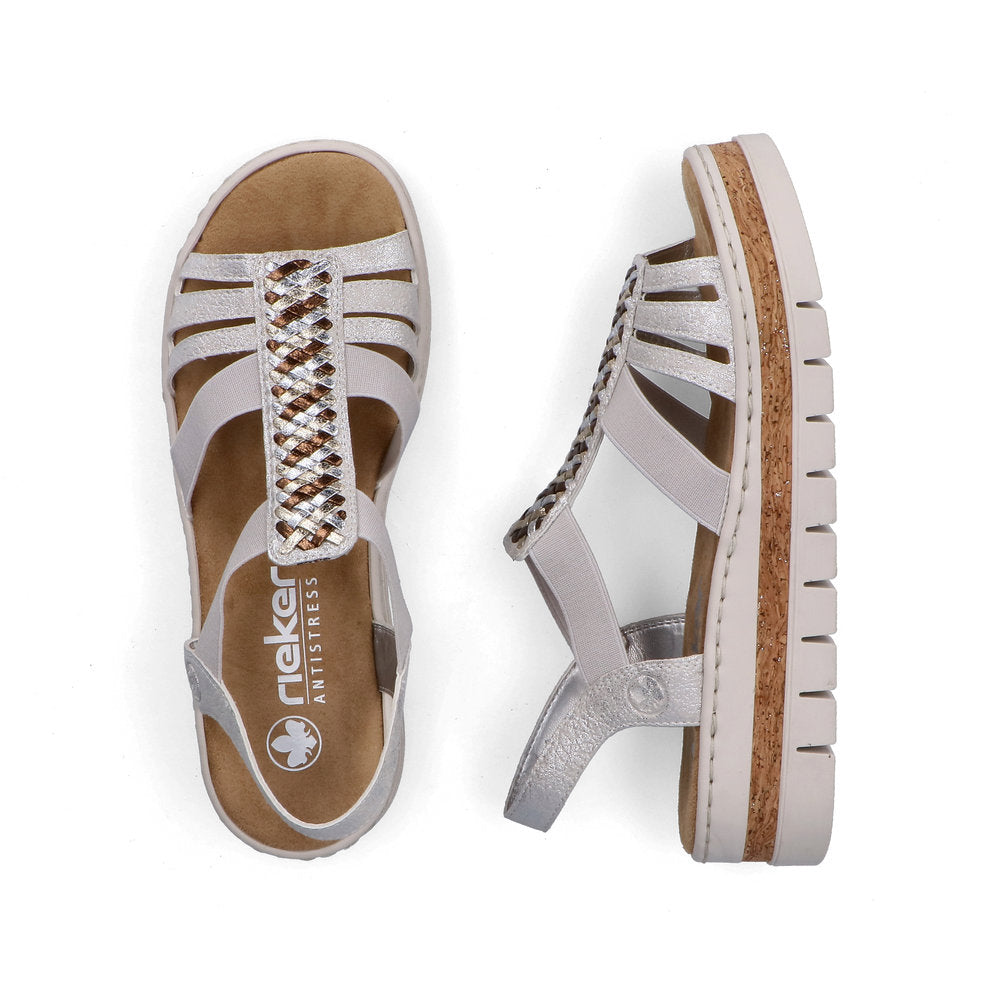 Rieker V4918-90 Fog Silver E 1/2 Fit Slingback Sandals