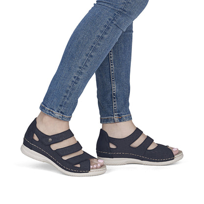 Rieker V7451-14 Navy H Fit Velcro Peep Toe Shoes