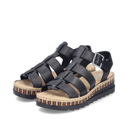 Rieker V7904-00 Black Sandals with Slingback Strap