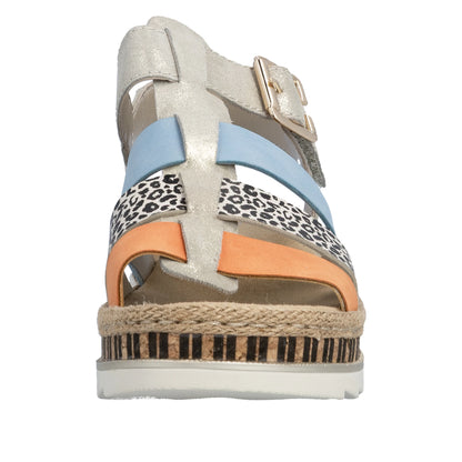 Rieker V7904-90 Nude, Leopard, Orange & Blue E 1/2 Fit Sandals with Slingback Strap