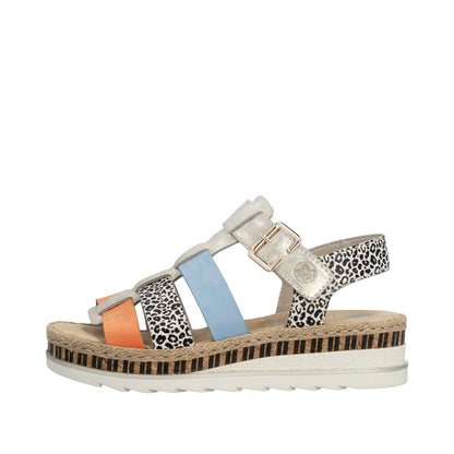 Rieker V7904-90 Nude, Leopard, Orange & Blue E 1/2 Fit Sandals with Slingback Strap