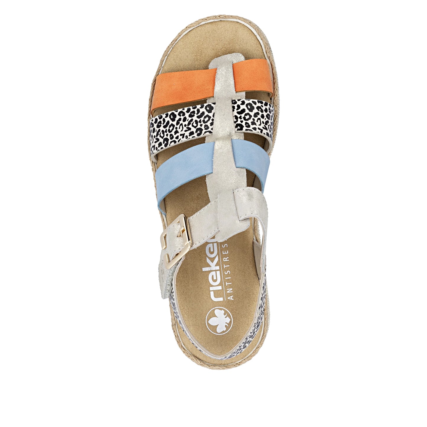 Rieker V7904-90 Nude, Leopard, Orange & Blue E 1/2 Fit Sandals with Slingback Strap
