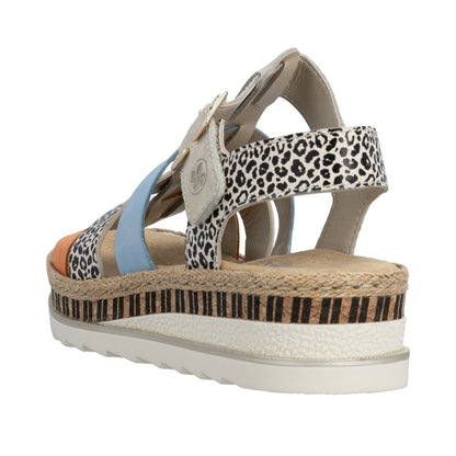 Rieker V7904-90 Nude, Leopard, Orange & Blue E 1/2 Fit Sandals with Slingback Strap
