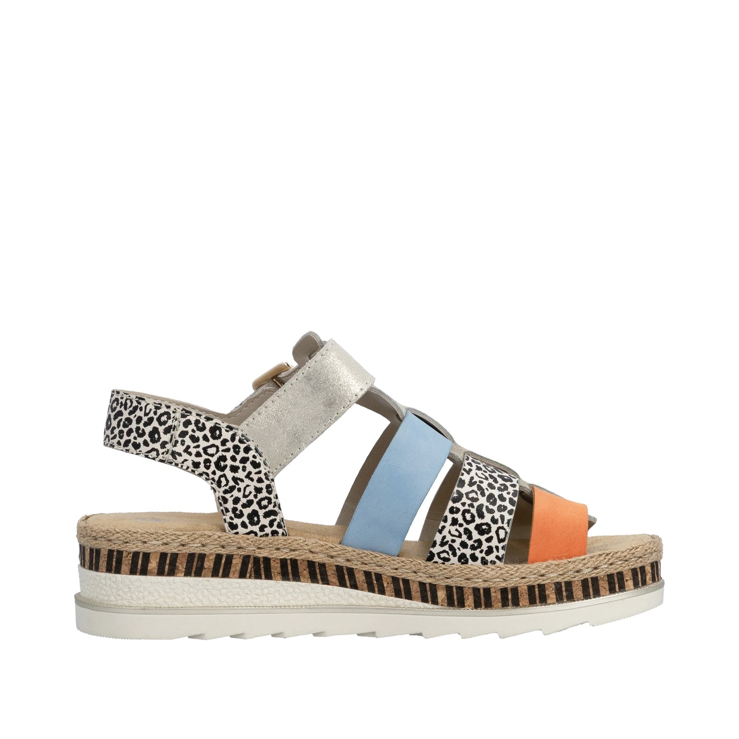Rieker V7904-90 Nude, Leopard, Orange & Blue E 1/2 Fit Sandals with Slingback Strap