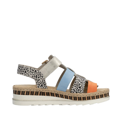 Rieker V7904-90 Nude, Leopard, Orange & Blue E 1/2 Fit Sandals with Slingback Strap