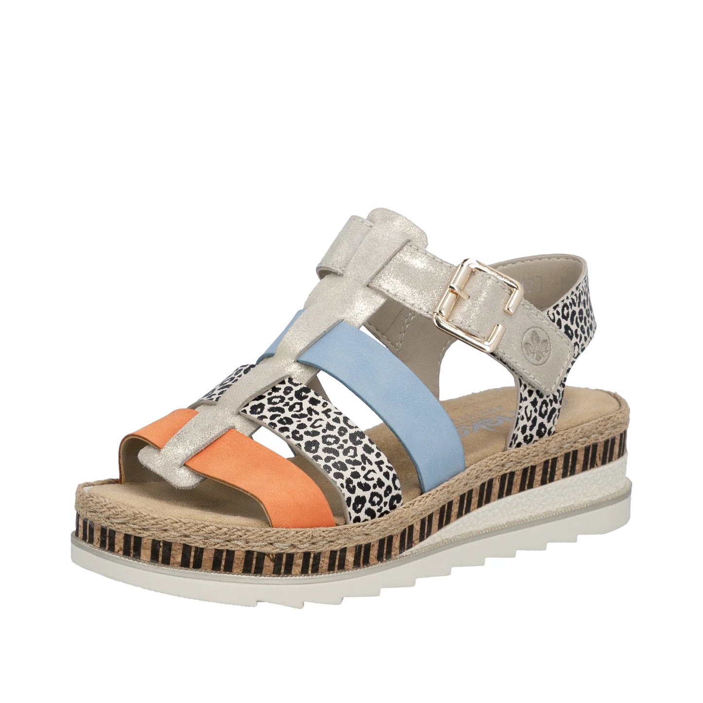 Rieker V7904-90 Nude, Leopard, Orange & Blue E 1/2 Fit Sandals with Slingback Strap