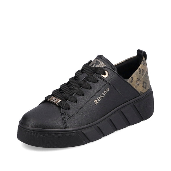 Rieker Evolution W0502-01 Black Combi Wedge Trainers with Laces