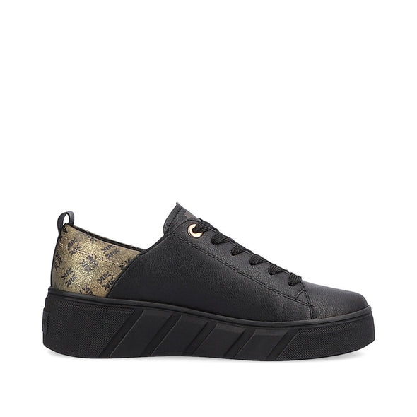 Rieker Evolution W0502-01 Black Combi Wedge Trainers with Laces