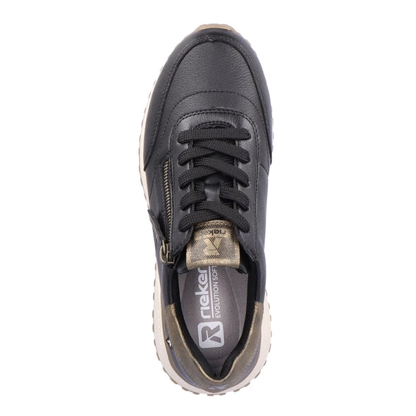 Rieker Evolution W0604-00 Black Lace & Zip Trainers