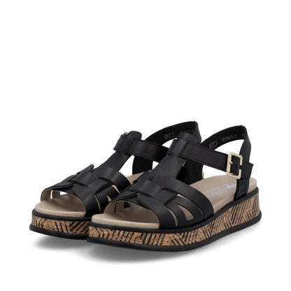 Rieker W0853-00 Black Sandals with Slingback Strap