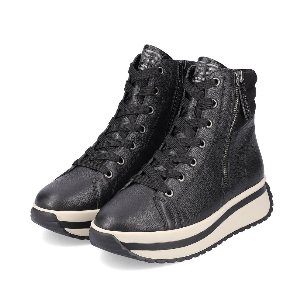 Rieker Evolution W0962-00 Black Boots with Side Zip & Black Ankle Cuff