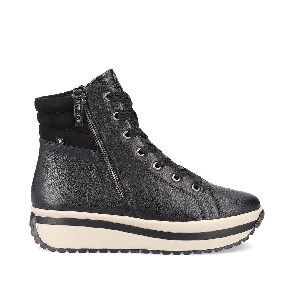 Rieker Evolution W0962-00 Black Boots with Side Zip & Black Ankle Cuff