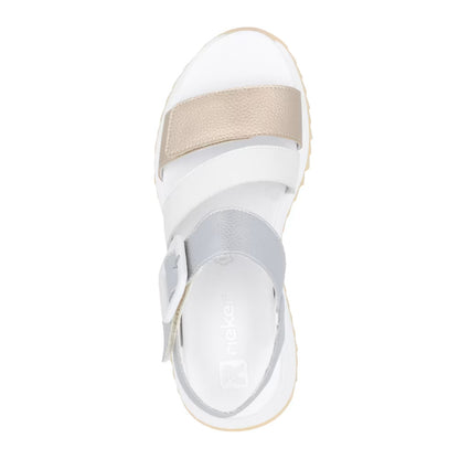 Rieker Evolution W2950-90 Gold, White & Silver Velcro Sandals with Slingback Strap