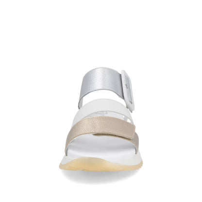 Rieker Evolution W2950-90 Gold, White & Silver Velcro Sandals with Slingback Strap