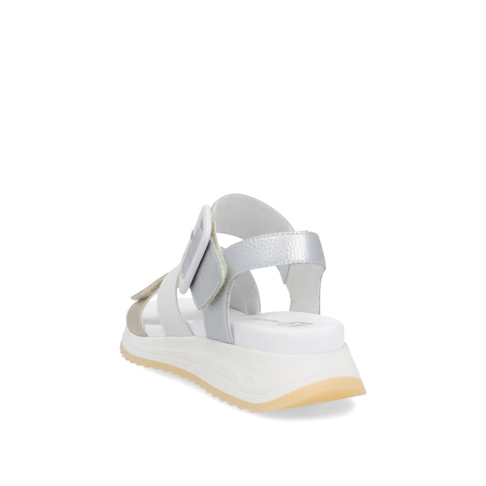 Rieker Evolution W2950-90 Gold, White & Silver Velcro Sandals with Slingback Strap
