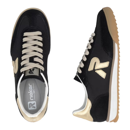 Rieker W4000-01 Black & Light Gold Trainers