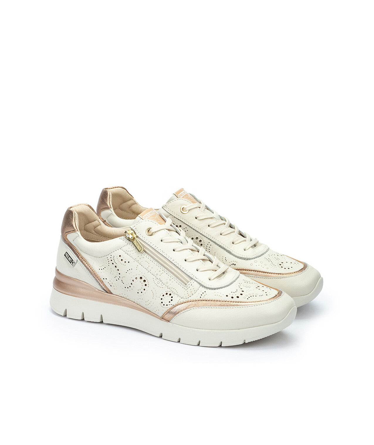 Pikolinos CANTABRIA W4R-6622C1 Nata Cream & Gold Shoes with Lace & Side Zip