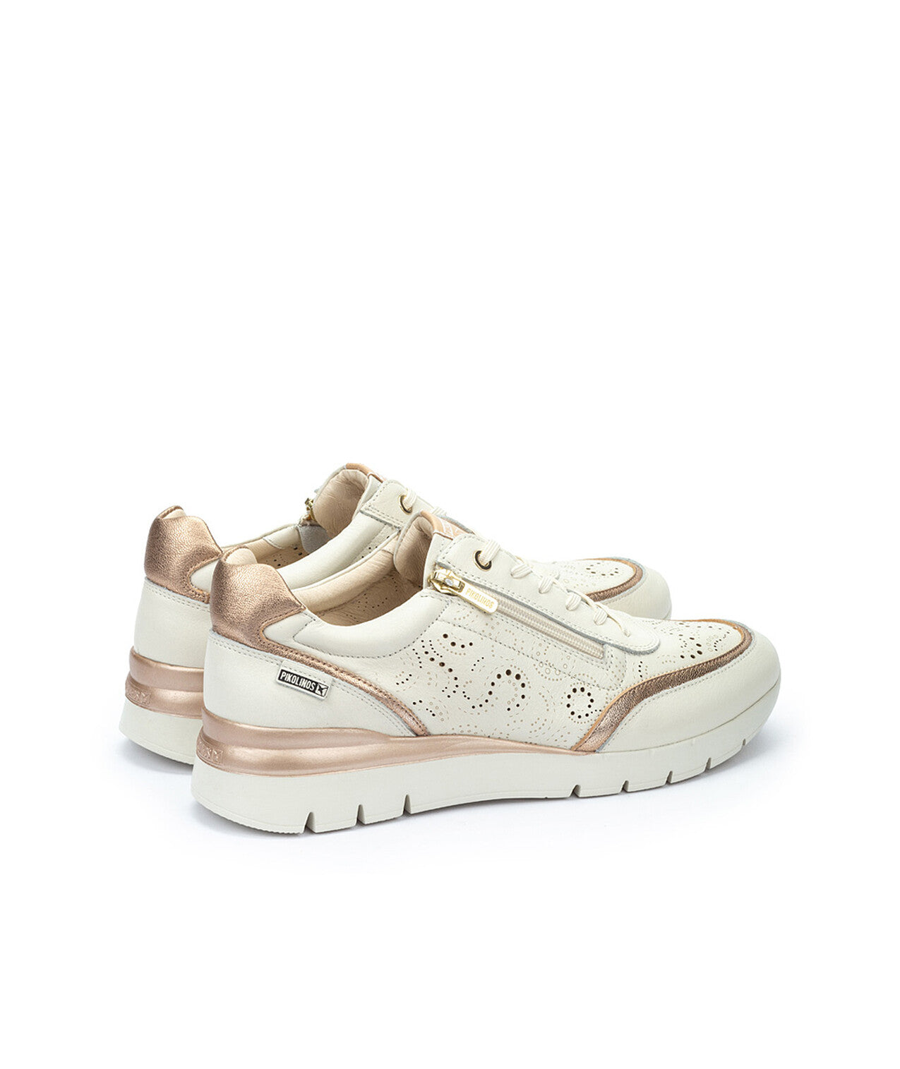Pikolinos CANTABRIA W4R-6622C1 Nata Cream & Gold Shoes with Lace & Side Zip