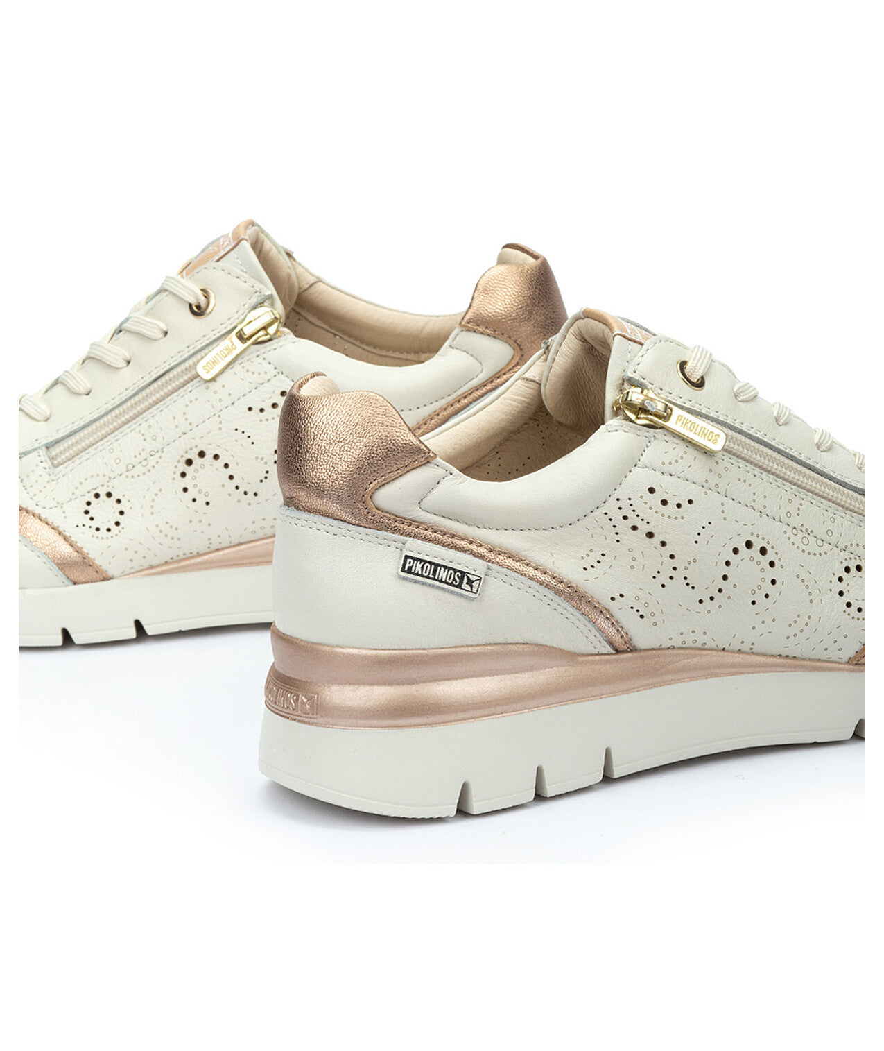 Pikolinos CANTABRIA W4R-6622C1 Nata Cream & Gold Shoes with Lace & Side Zip