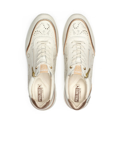 Pikolinos CANTABRIA W4R-6622C1 Nata Cream & Gold Shoes with Lace & Side Zip