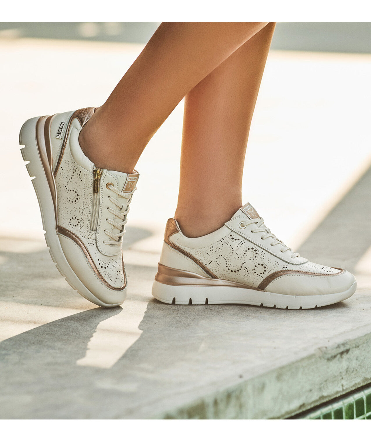 Pikolinos CANTABRIA W4R-6622C1 Nata Cream & Gold Shoes with Lace & Side Zip